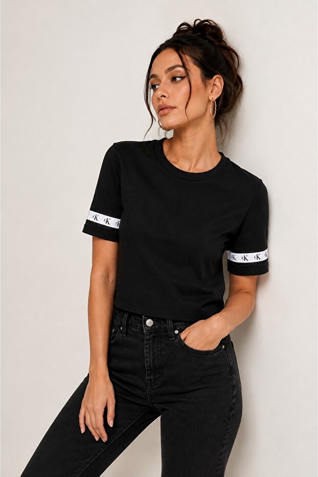 Monogram Tape Detailed Short Sleeve T-shirt