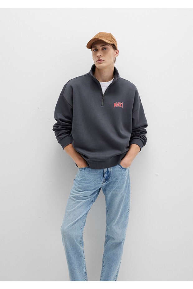 Logo Printed Semi-Zip Anthracite Sweatshirt 0S10208-80106