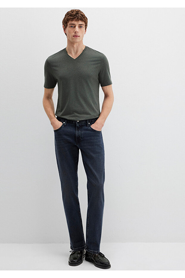 Stretch V-Neck Green Basic T-Shirt Fitted / Fitted Cut 061748 -25752