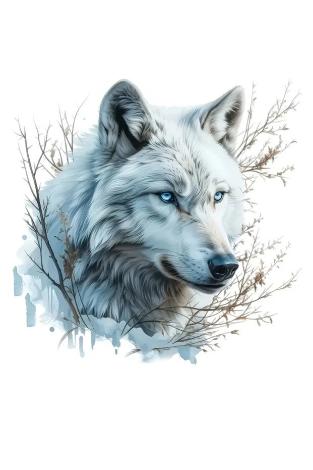 10cm-Longest Side JT997-PVC Majestic White Wolf with Blue Eyes Waterproof Adhesive Sticker for Cars,