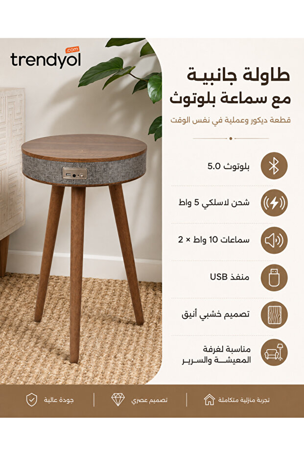 Modern Bluetooth Speaker Side Table – Smart Coffee Table with Wireless Charging & Built-in Surround Sound – Minimalist Home Decor