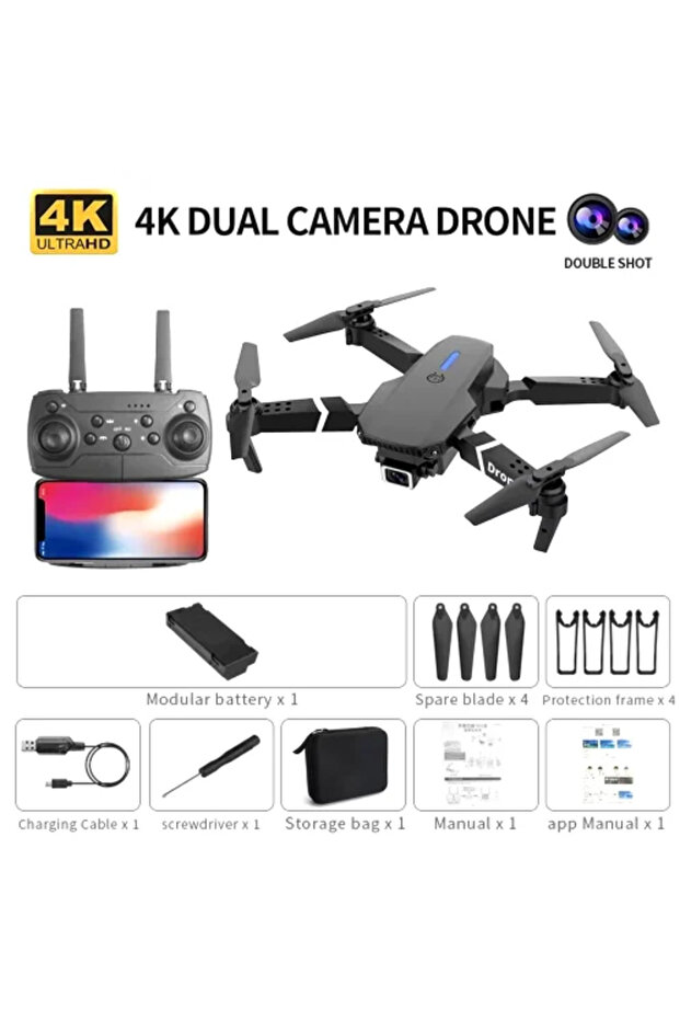 طائرة بدون طيار ذكية قابلة للطي طراز Black-2 Camera-1B E88 Pro تدعم التبديل بين الكاميرا الفردية والثنائية بدقة 4K