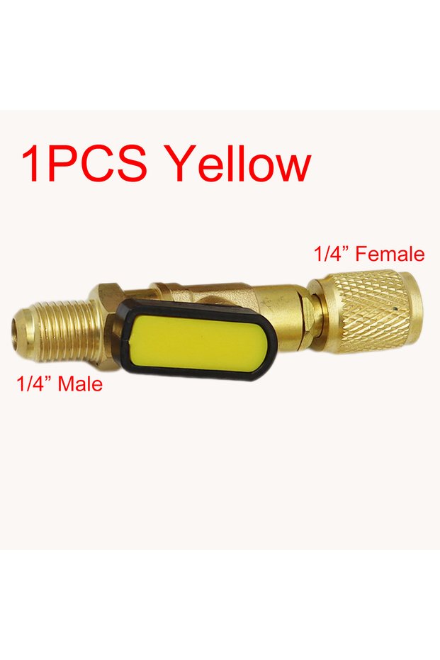 r22 yellow Air Conditioning Refrigerant Ball Valve 1/4" SAE Straight Shut-Off Valve for R134A R410A