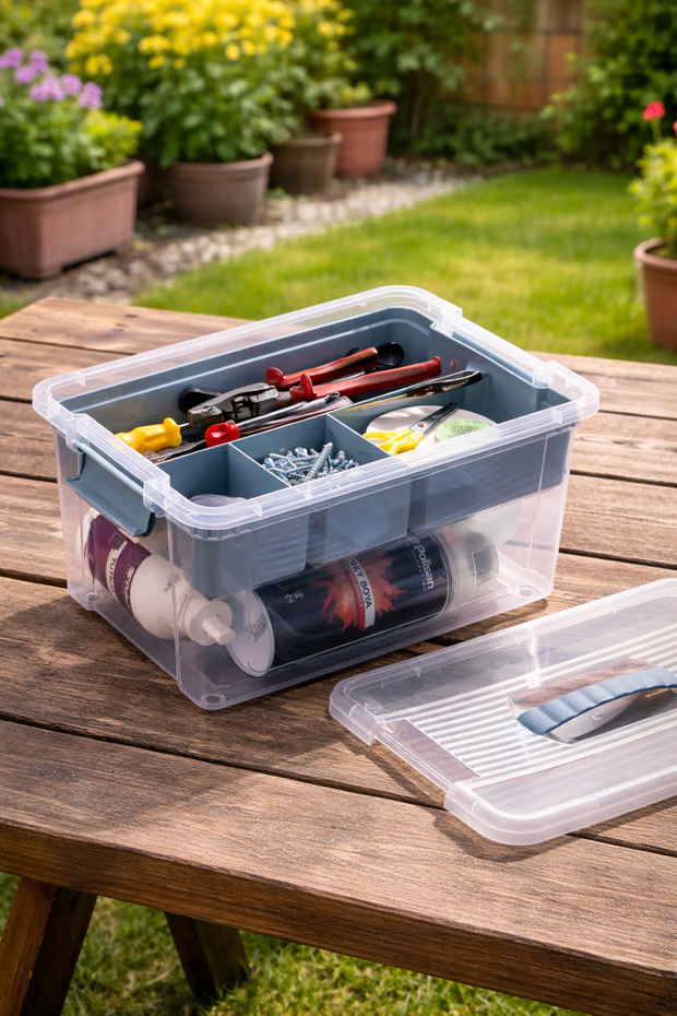 1311-1 5-Compartment Multi-Purpose Organizer Storage Container with Lid Breakfast Set with Lid Green 9Lt