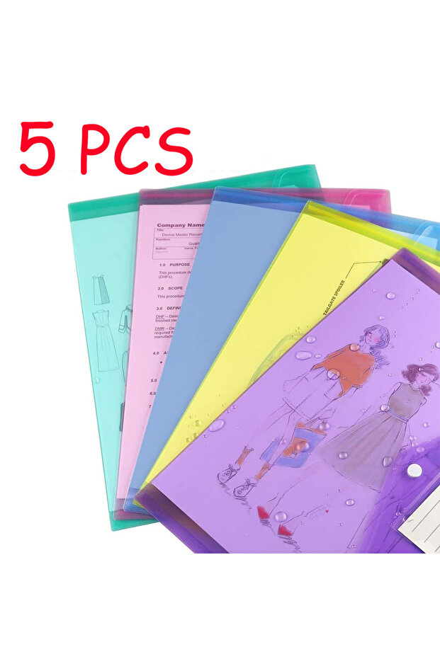 5pcs Random Color 10/5pcs A4 Folders Plastic Envelopes Clear File Folder for Document Poly File with