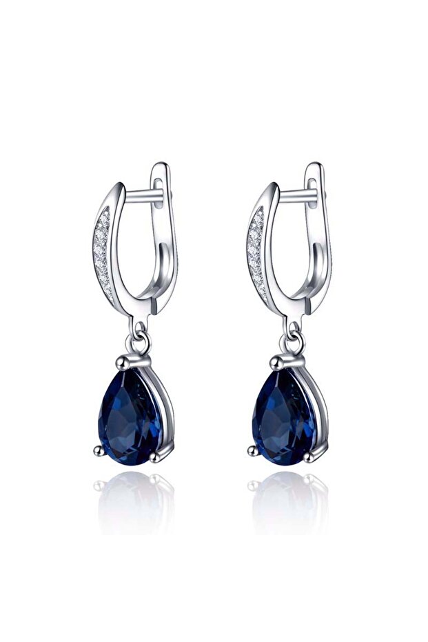 Blue E486 Huitan Gorgeous Water Drop Shape Blue Cubic Zirconia Drop Earrings for Women Evening Party