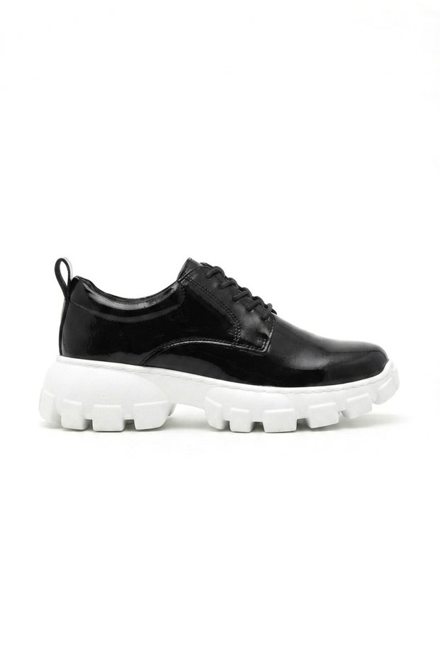 Trox Premium Trakör Sole 5 cm Height Increasing Men's Sports Casual Shoes Black White Patent Leather
