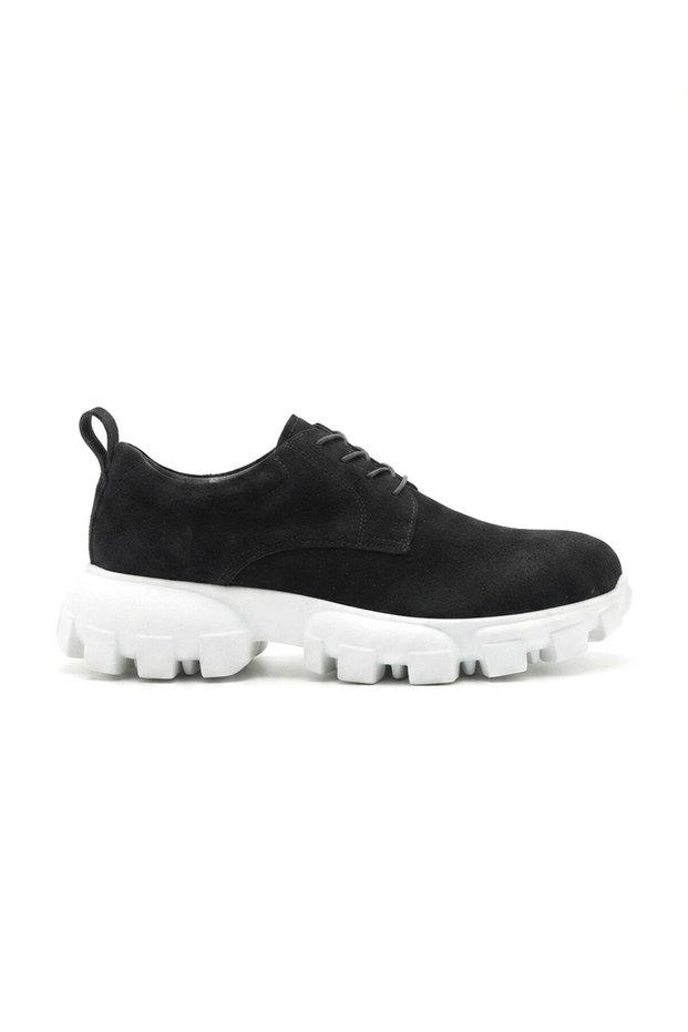 Trox premium tractor sole 5 cm height increasing men's sports casual shoes black white suede