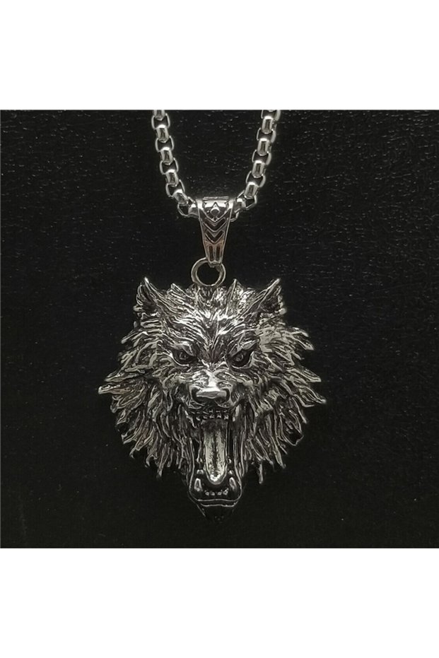 1 New Retro Trend Necklace Hip Hop Rock Raging Wolf Head Pendant Necklace Tide Fashion Domineering .