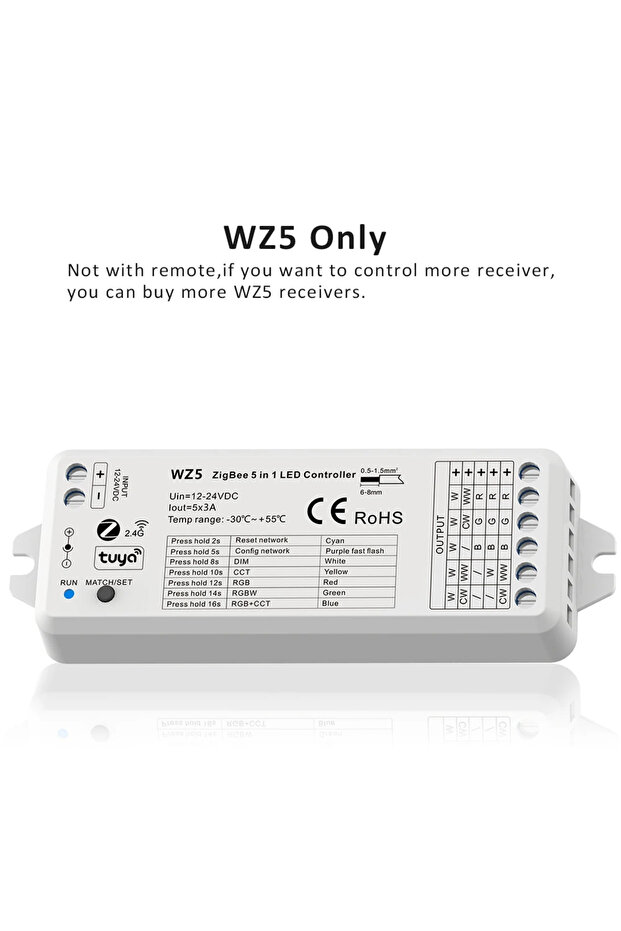 5 IN 1 Controller Tuya Zigbee LED Controller 5in1 RGB CCT RGBW RGBCCT DC 12V 24V 15A LED Strip Light