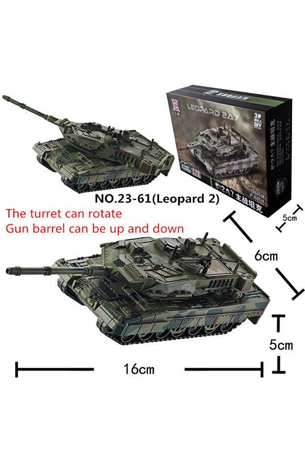 رقم 23-61 (مع صندوق) مكعبات بناء إبداعية متعددة الأغراض، دبابة قتال رئيسية M1A2 T90 ليوبارد