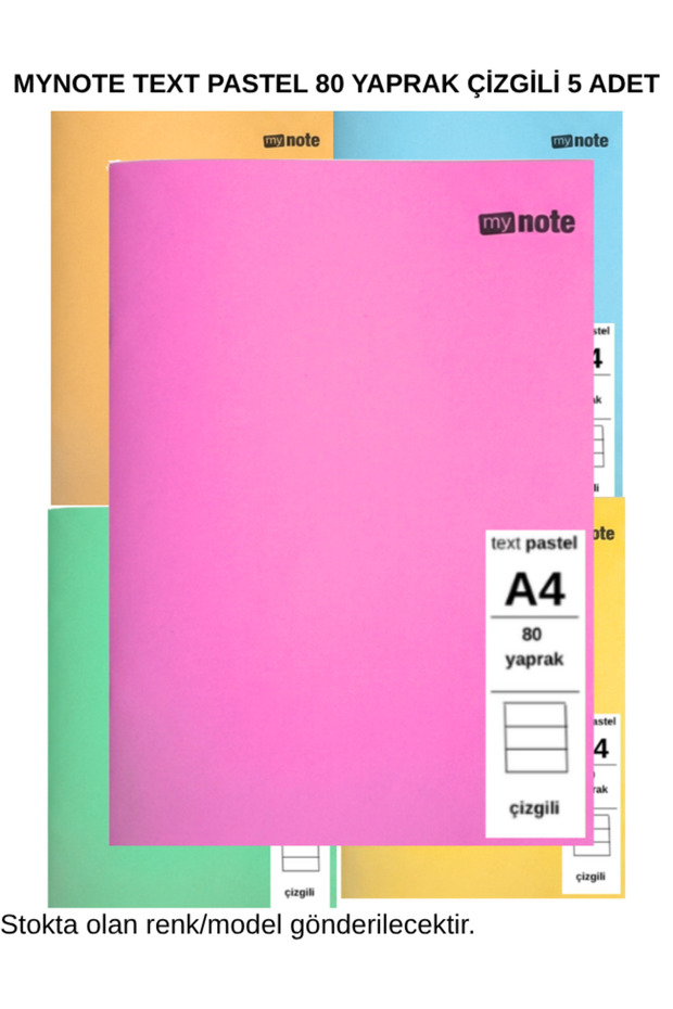 Text Pastel Notebook A4 80 Sheets Lined 5 Pieces