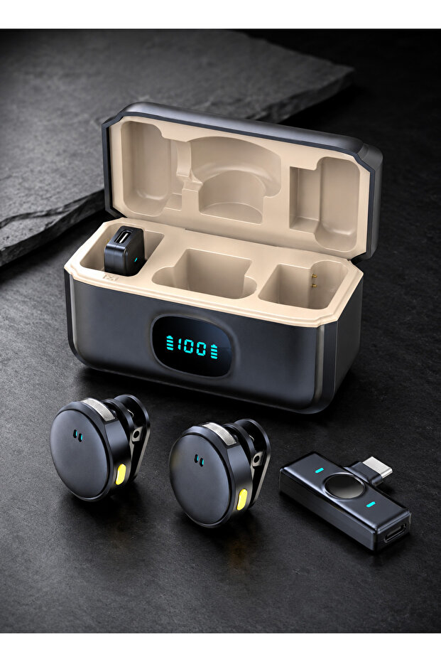 Wireless Lavalier Microphone – 2.4G Noise-Canceling Magnetic Clip-On Microphone with 2 Transmitters and Charging Case