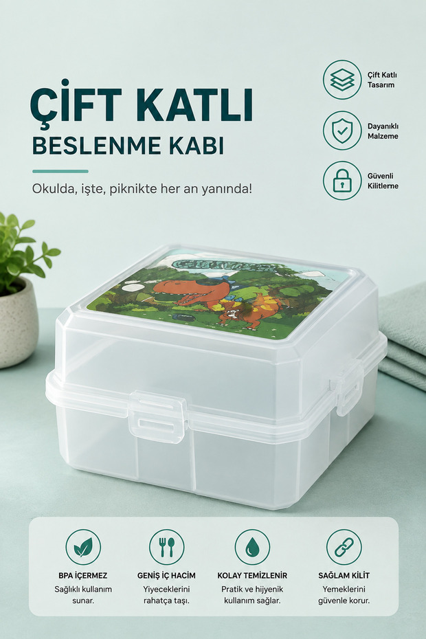 4 Compartment Lunch Box - School Lunch Box with Spoon and Fork Set