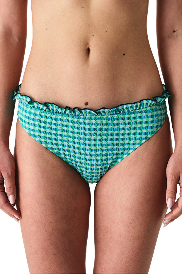 Slainie Gingham Patterned Ruffled Mid-Waist Bikini Bottom