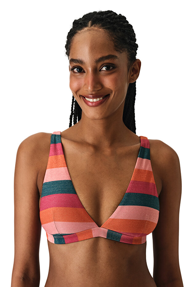 Devin Deep V-Neck Striped Glitter Bikini Top