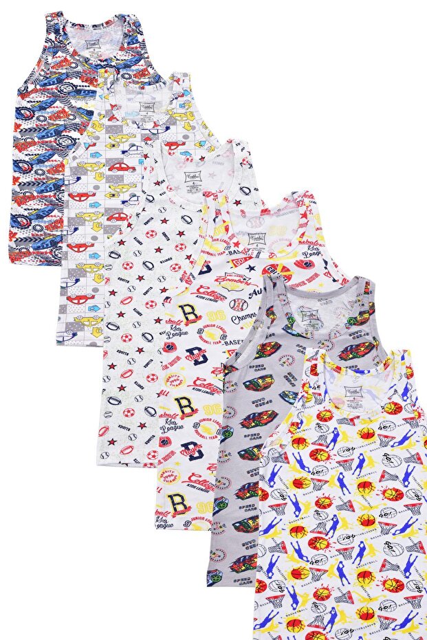 6 Pieces of Boys' 256 Patterned Wide Strap Tank Tops