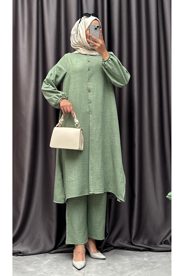 Linen Look Half Button Suit