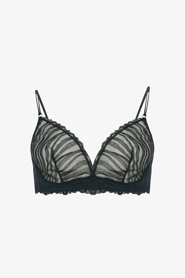 Black Glam Brode Zebra Pattern Underwire Unpadded Gatherer Bra