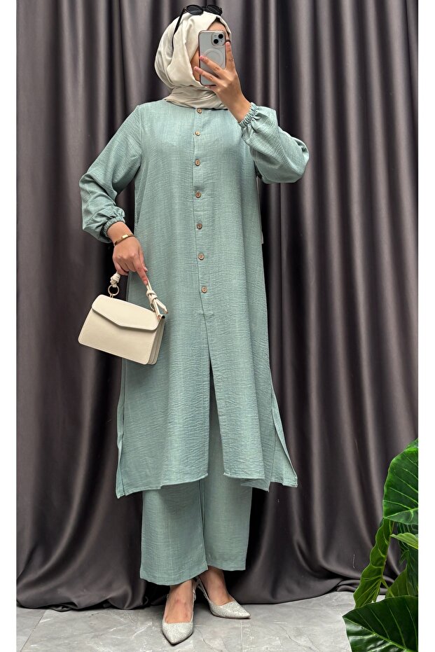 Linen Look Half Button Suit