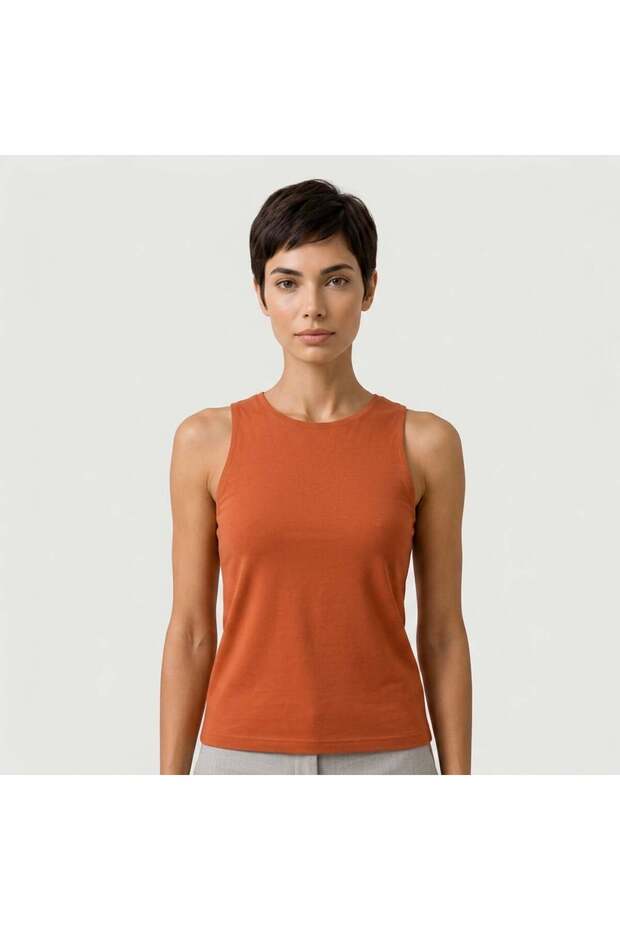 Women's Basic Sleeveless Half-Lined Tshirt Bb2538