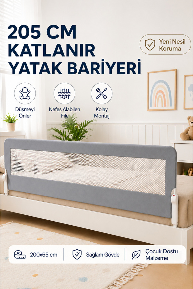 205 cm Bed Barrier - Mega Size Safety Barrier Protective Barrier, Baby Barrier Large Size - Gray