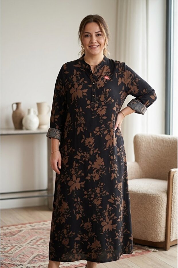 Plus Size Mother's Viscose Patterned Dress