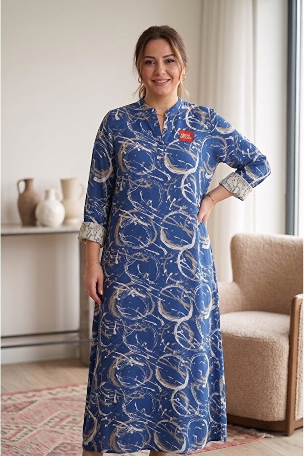Plus Size Mother's Viscose Patterned Dress