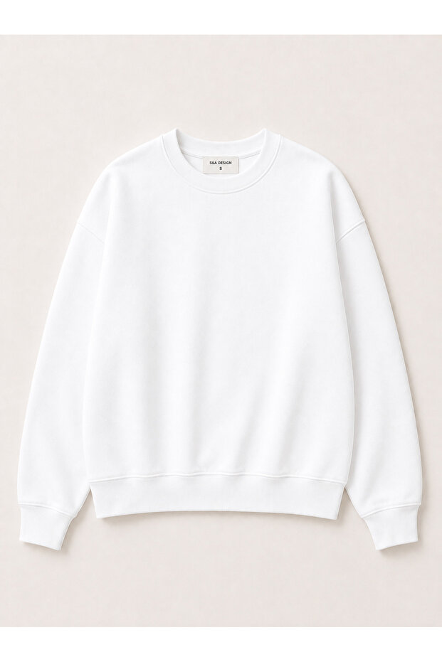 Unisex (Women-Men) Basic 0 Crew Neck Unprinted Plain Oversize Wide Loose Anti-Pilling Combed Cotton 3 Yarn 100% Cotton Sweatshirt
