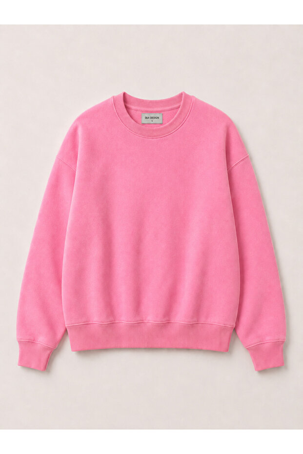 Unisex (Women-Men) Basic 0 Crew Neck Unprinted Plain Oversize Wide Loose Anti-Pilling Combed Cotton 3 Yarn 100% Cotton Sweatshirt