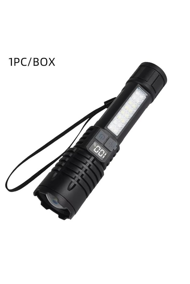 black High Power LED Flashlight Powerful TYPE-C Rechargeable COB Flashlight With Side Light Torch Fo