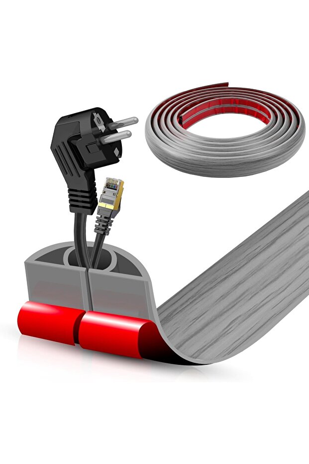 2m grey woodgrain 1PC 2m/78.74inch Flexible Floor Cable Duct, Self-adhesive, Pvc Floor Cable Protect