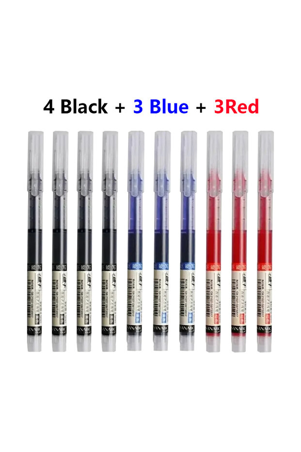 4Black 3Blue 3Red 10PCS High Quality Needle Type Gel Pens Black Blue Red Ink Straight Liquid Pen Kaw