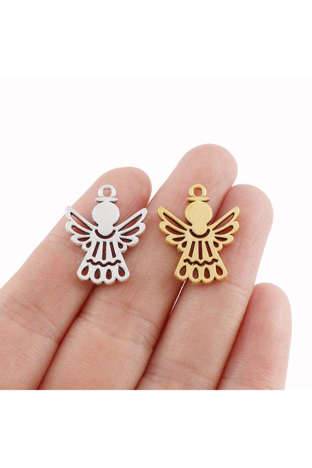 18x23mm 50PCS Silver/Gold Color Mini Guardian Angel Charms Pendants 2 Sided for DIY Fashion Necklace