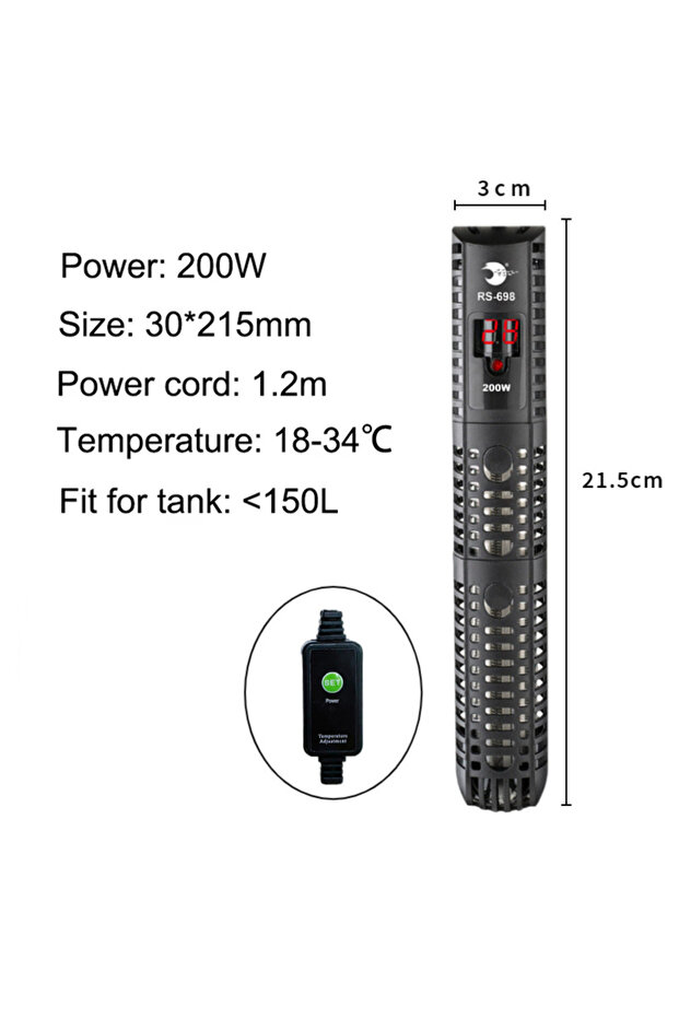 Voltage 220V 200W Aquarium Submersible Heater Fish Tank Water Heating Rod Constant Aquarium Thermost