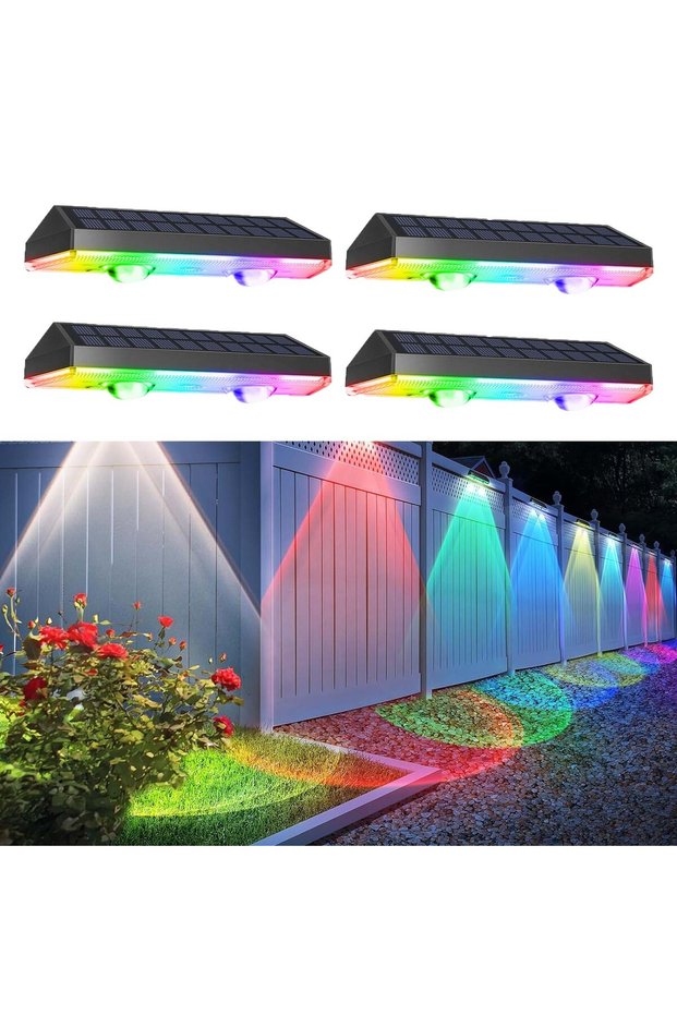 4PCS 2/4pcs Solar Fence Light RGB Color Changing Outdoor Garden Yard Decor Step Lamp IP65 Waterproof