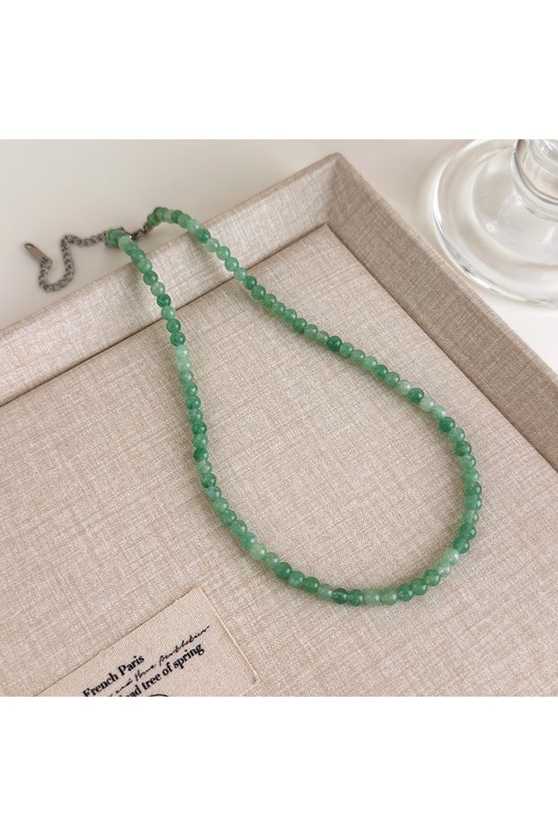 27555A 4mm The Wizard of Oz-Inspired New Chinese Style Jadeite Green Beaded Necklace Cool-Toned Natu
