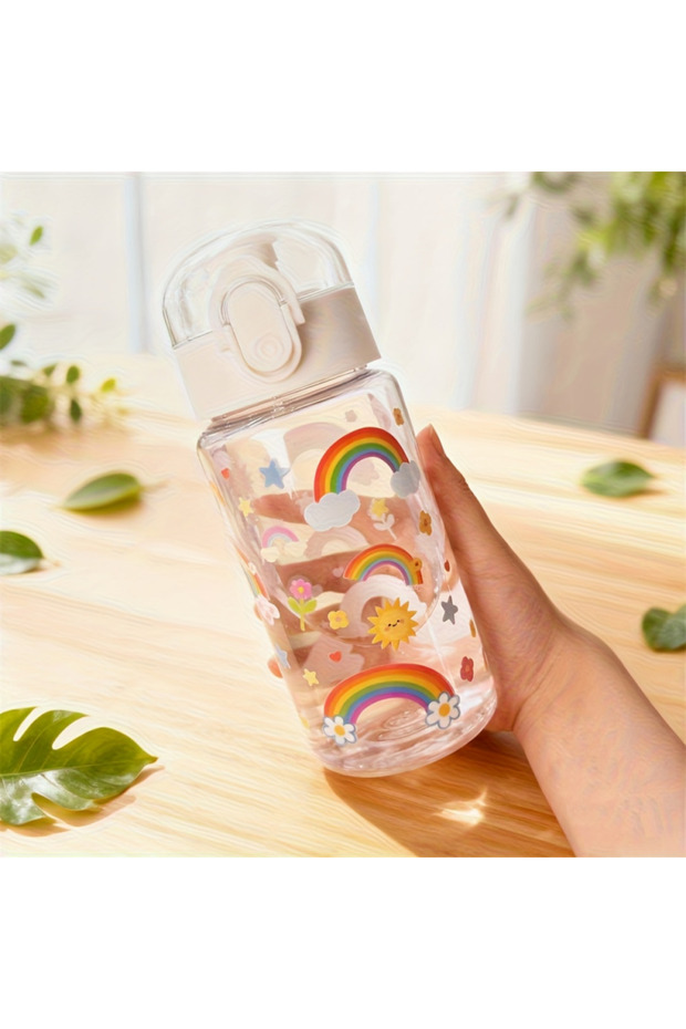 White 3D Printed Transparent Water Cup with Cartoon Patterns –550ML Vivid Color, Fade-Resistant, Cut