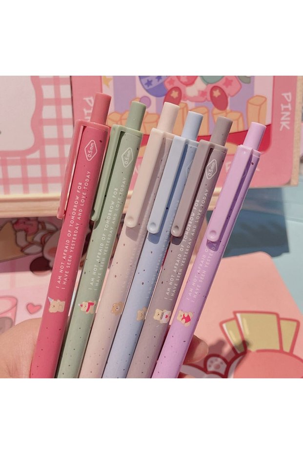 B-1PC Random Cute Cartoon Design Ballpoint Pen 0.5mm Bear Peach Astronaut Writing Gel Pens Press Typ