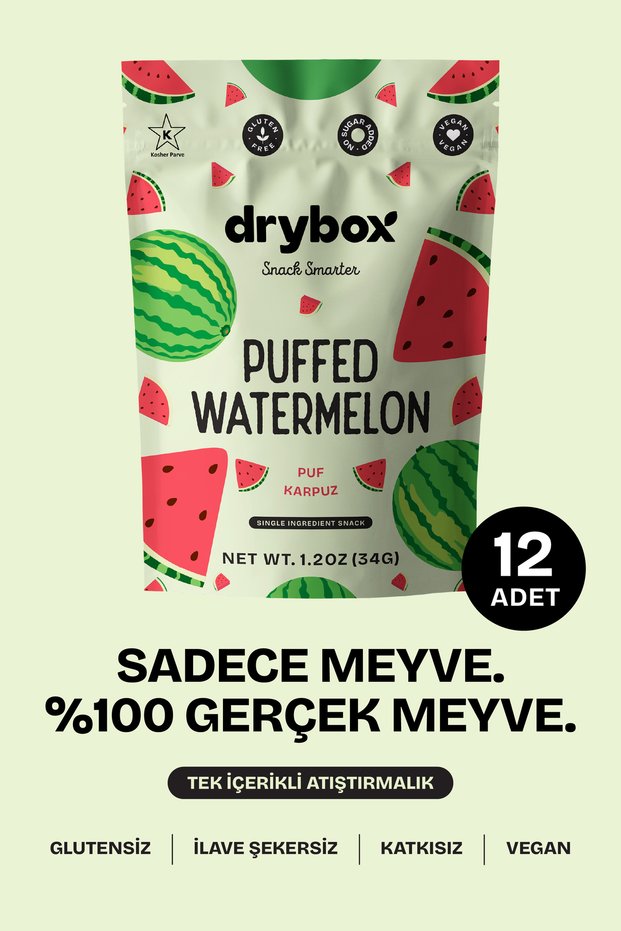Puf Watermelon Bites 34g 12-Pack – No Added Sugar, 100% Natural, Light and Unique Fruit Snack