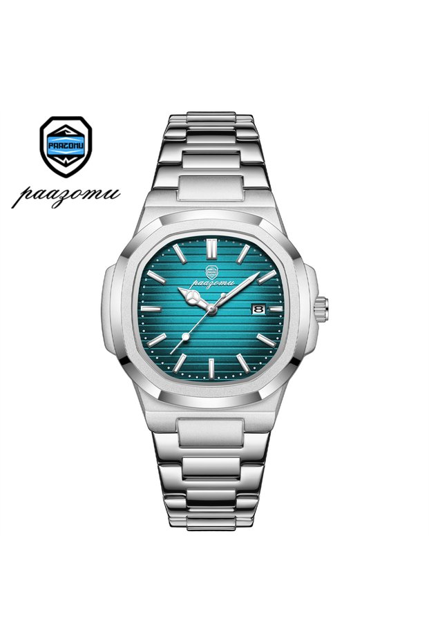 Silver green PAAZOMU Top Luxury Brand Man Watch Sports Waterproof Luminous Date Men Wristwatch Squar