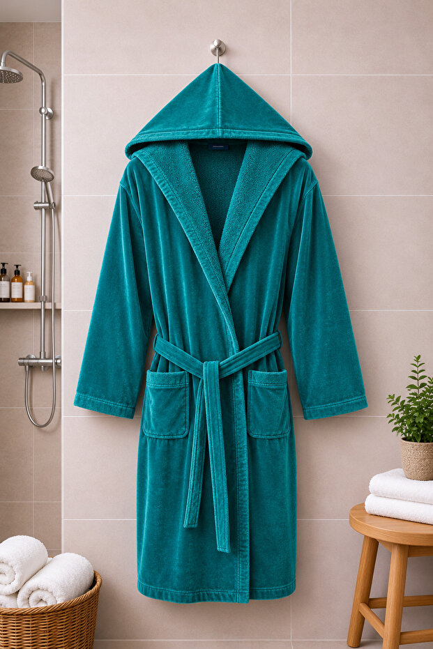Bathrobe Velvet Hooded 100% Cotton Fabric Ultra Soft Textured