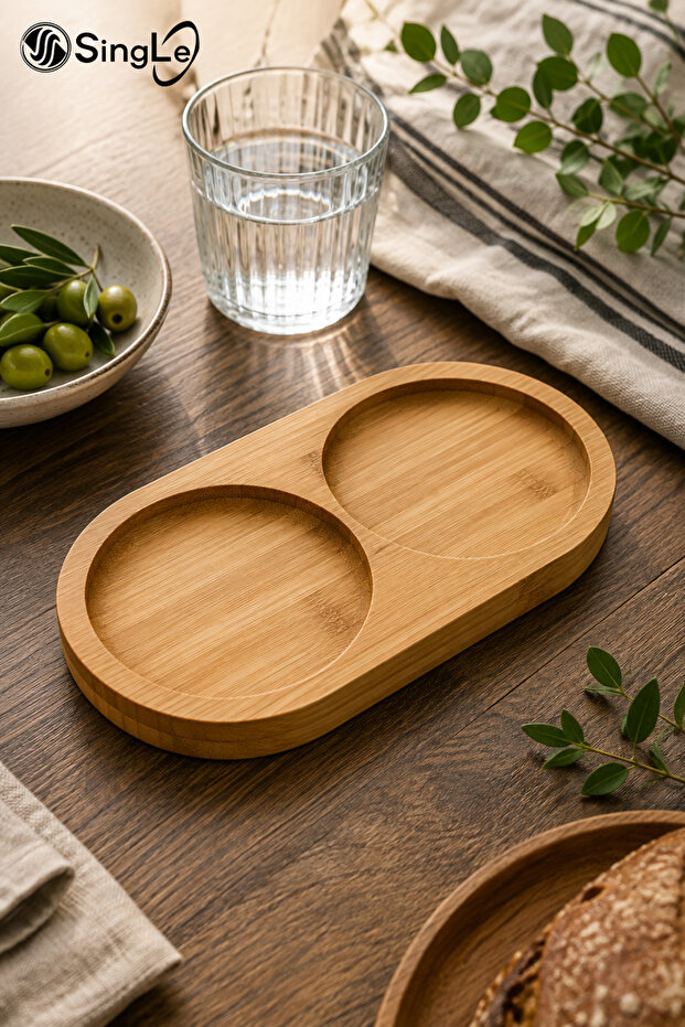 2-Compartment Bamboo Oil Container Base 23×12 cm