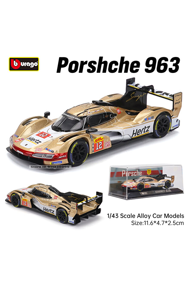 Porsche 963 Bburago 1:43 Toyota GR Audi Corvette C8R Alfa Porsche Alloy Luxury Vehicle Diecast Pull