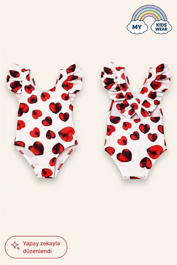 Girl's Ruffle Detailed Stylish Design Cross Strap Swimsuit 12727