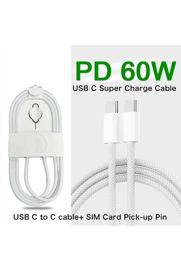 3PCS 1M White TypeC to C 1-50Pcs Original PD 60W Weaving Type C Fast Charger Cable For iPhone 16 15