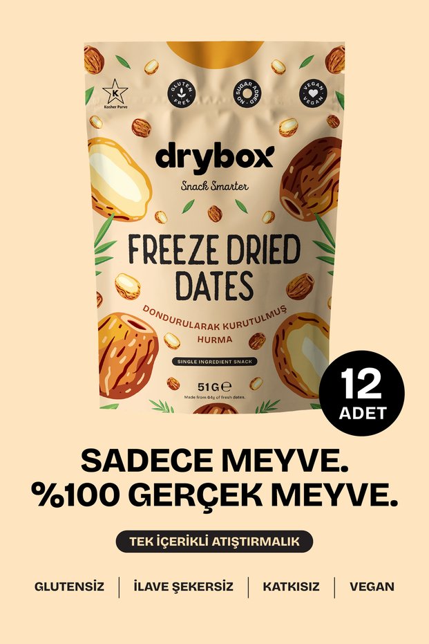 Freeze Dried Sweet and Crispy Dates (Freeze Dried) - 51g Pack of 12