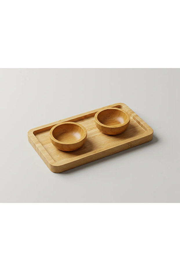 Bamboo 3-Piece Breakfast and Presentation Set - Rectangular Presentation Tray and 2 Snack Bowls