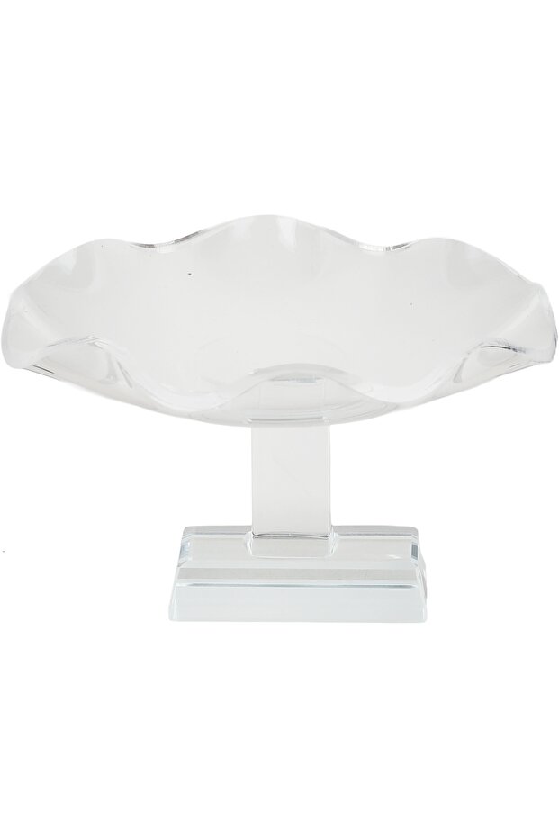 Al Saif Gallery Stainless Steel Serving Stand, 14x14x8 cm, Acrylic Base, Wavy - Transparent Silver