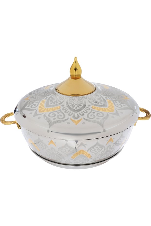 Mars food container, circular, silver and gold pattern
